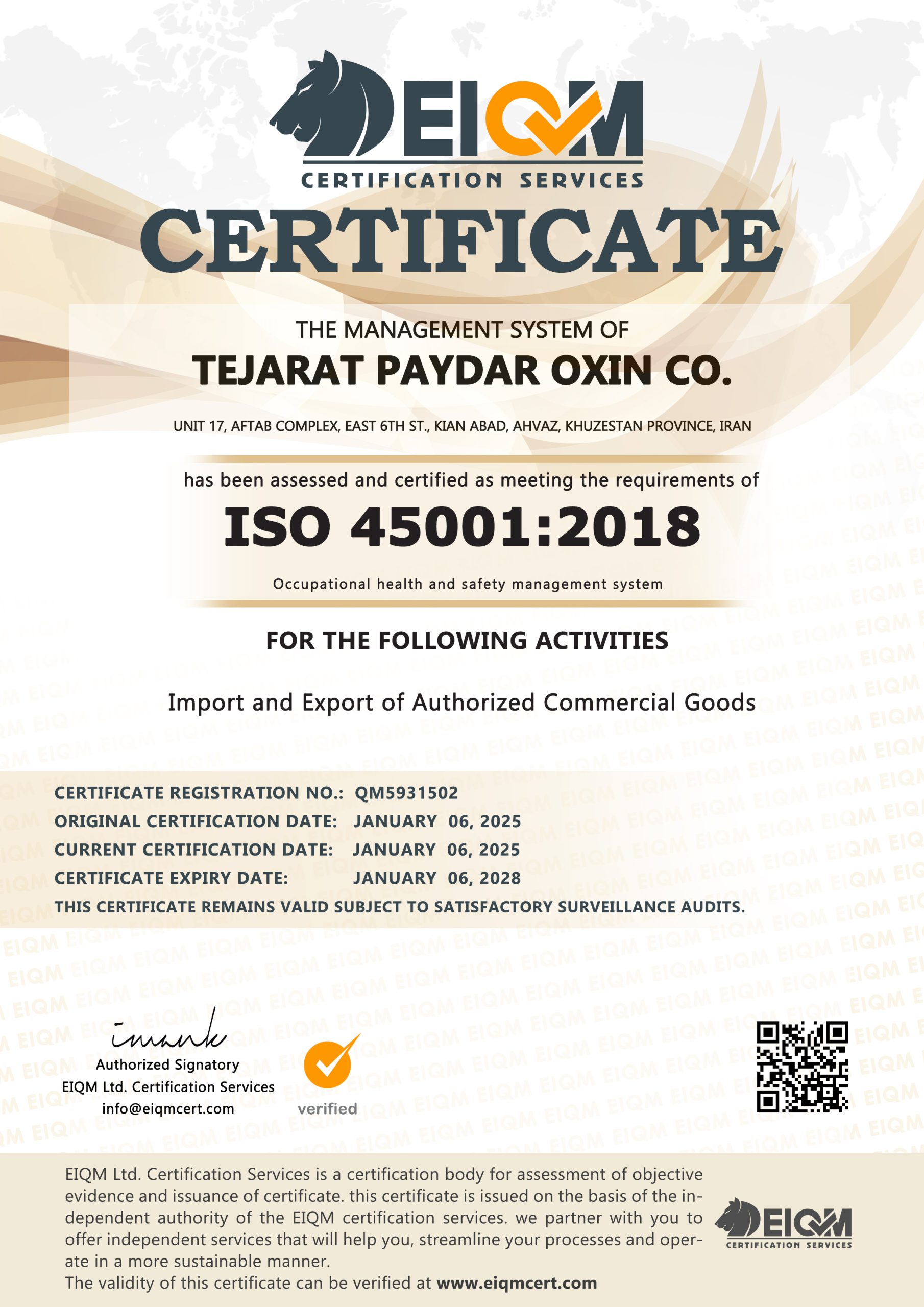 Tejarat Paydar Oxin Co  - 45001 - QM5931502