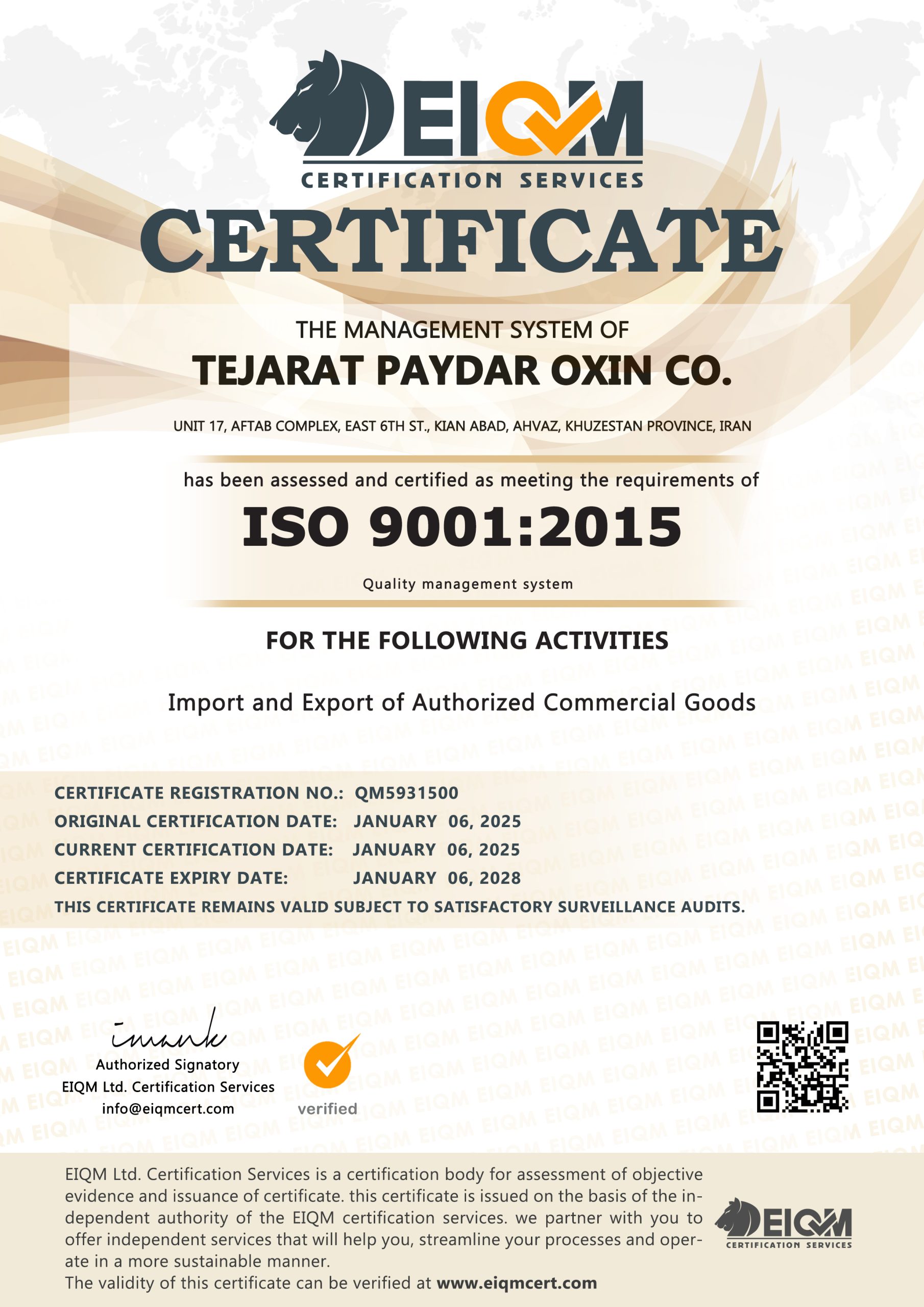 Tejarat Paydar Oxin Co  - 9001 - QM5931500